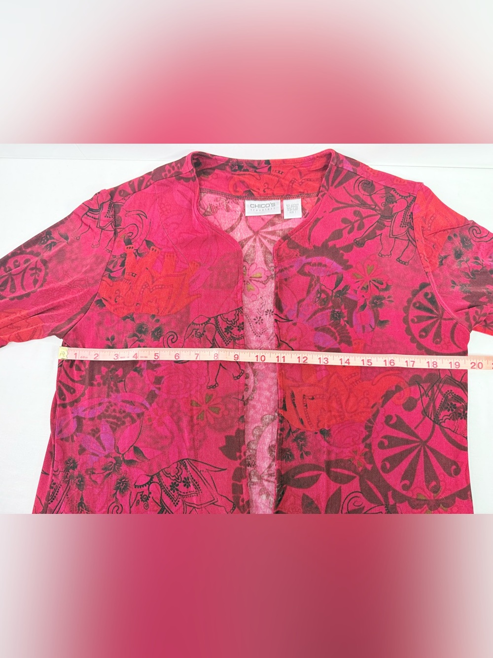 Chico's Travelers Raspberry Printed Three-Piece Set Jacket/Shell/Pants Medium - Picture 15 of 16
